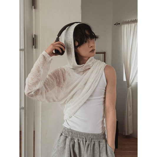 B93 輕紗感連帽衫 (黑 白)