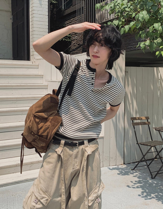 B100 白日夢條紋針織上衣 (白 黑)