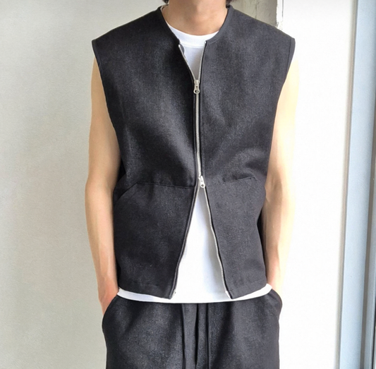 B57 工裝牛仔背心 (黑black 卡其khaki)