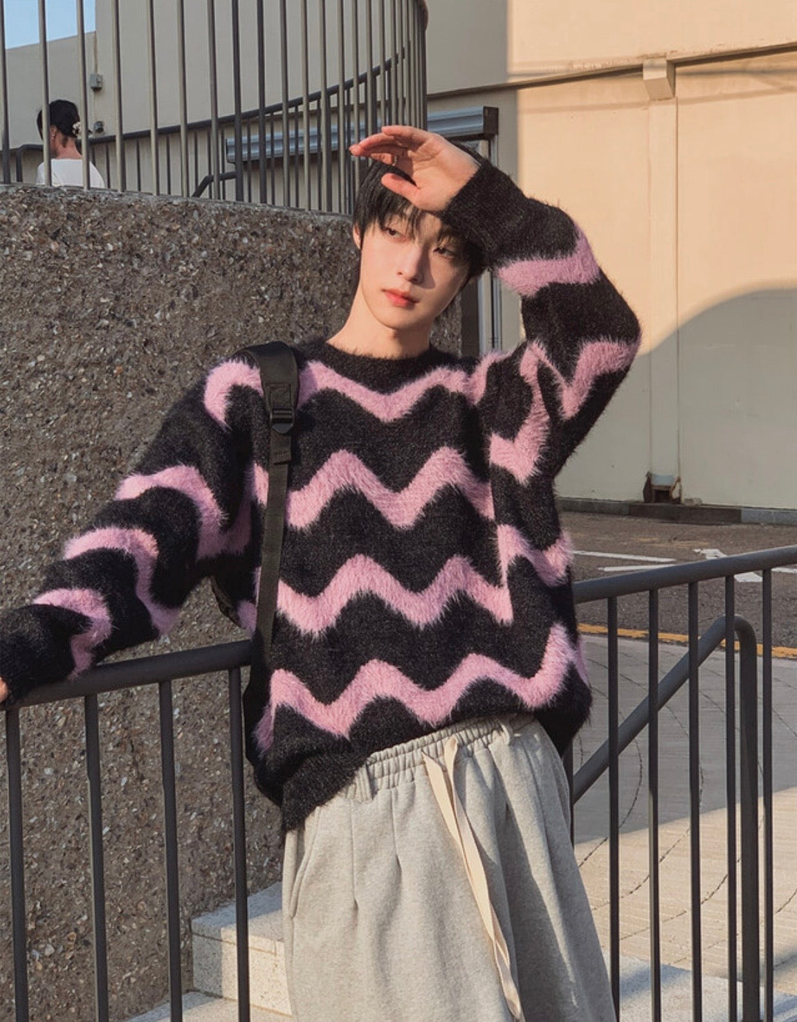 B160 波紋毛絨針織上衣 (綠 粉)