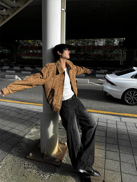 A91 Matte Caramel Suede Cropped Jacket (Black)