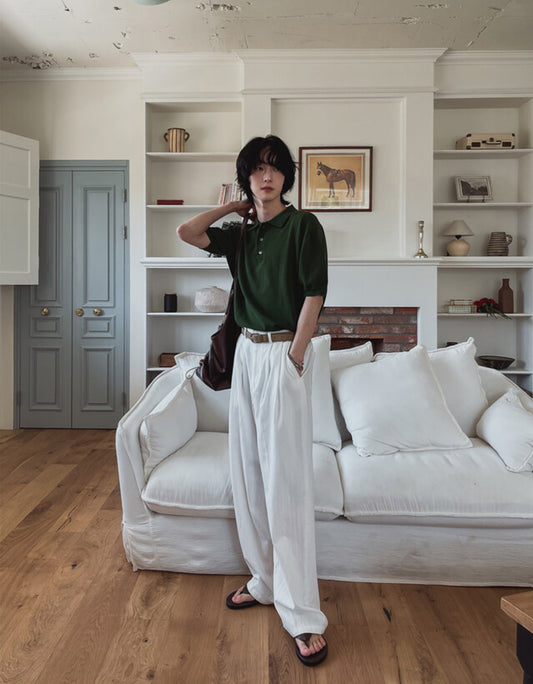 J55 雙摺鬆緊棉長褲 (黑black 象牙ivory)