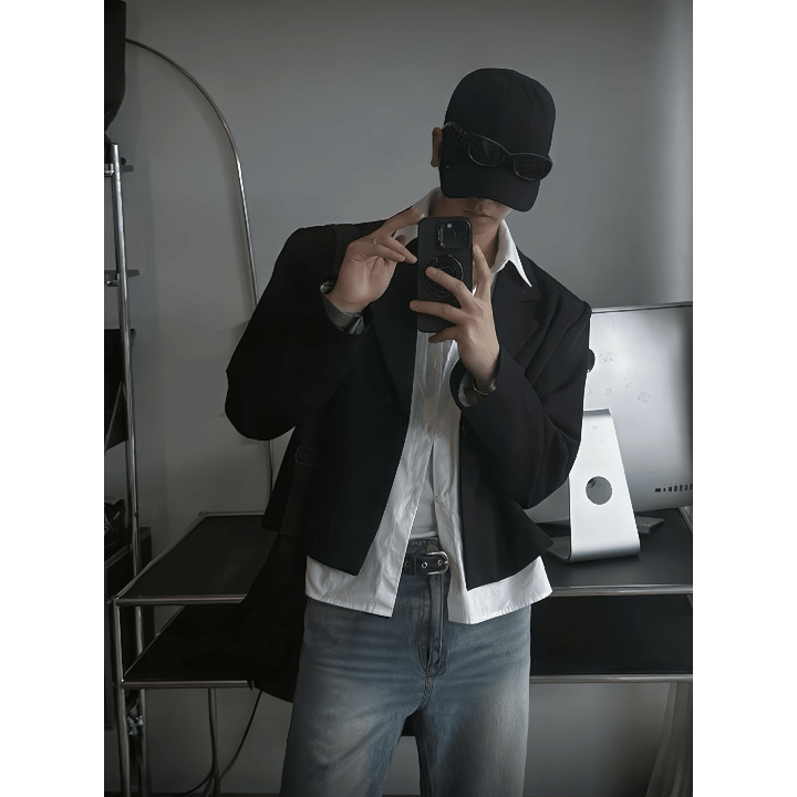 A98 兩件式襯衫外套 (黑 灰)