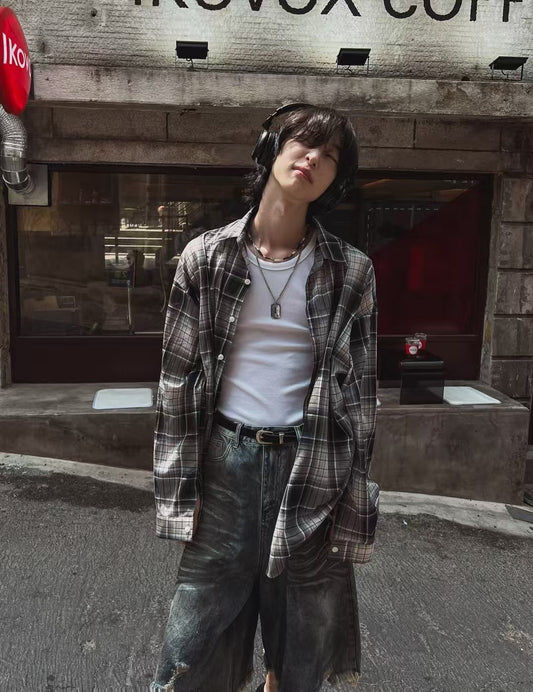 B60 側邊抽繩格紋襯衫 (3色 three colors)