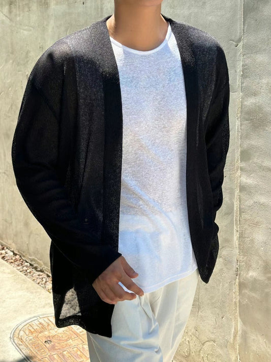 A68 夏季亞麻開衫 (黑black 燕麥oatmeal)