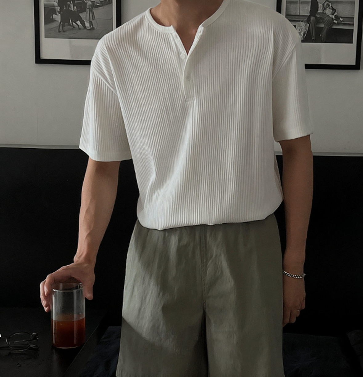 B37 亨利領羅紋短袖T恤 (3色 three colors)