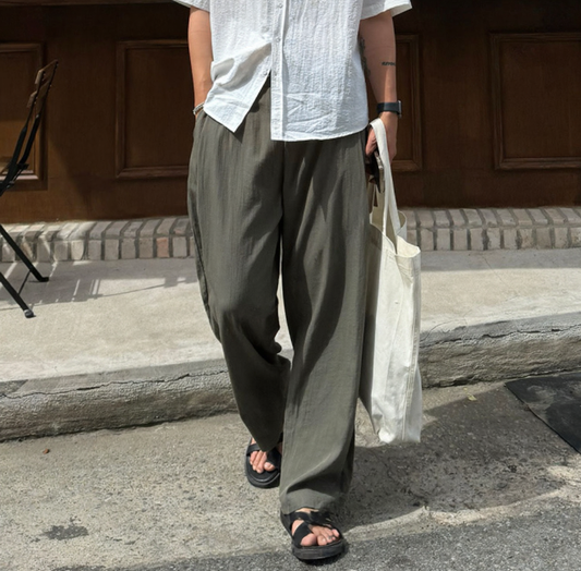 J43 亞麻褶皺休閒褲 (3色 three colors)