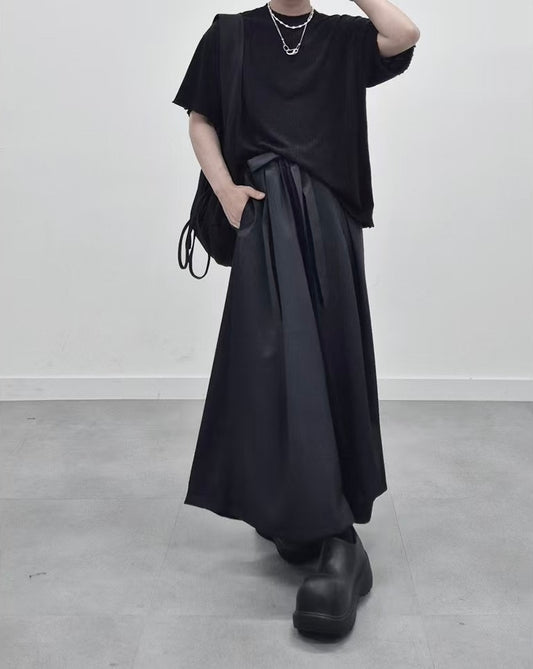 J68 夜幕長袍褲 (黑 米)