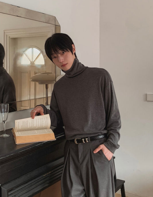 B151 彈力高領落肩上衣 (3色)