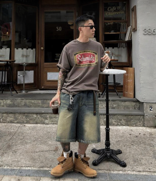 J45 工裝百慕達刷色丹寧褲 (深藍dark blue 淺藍light blue)