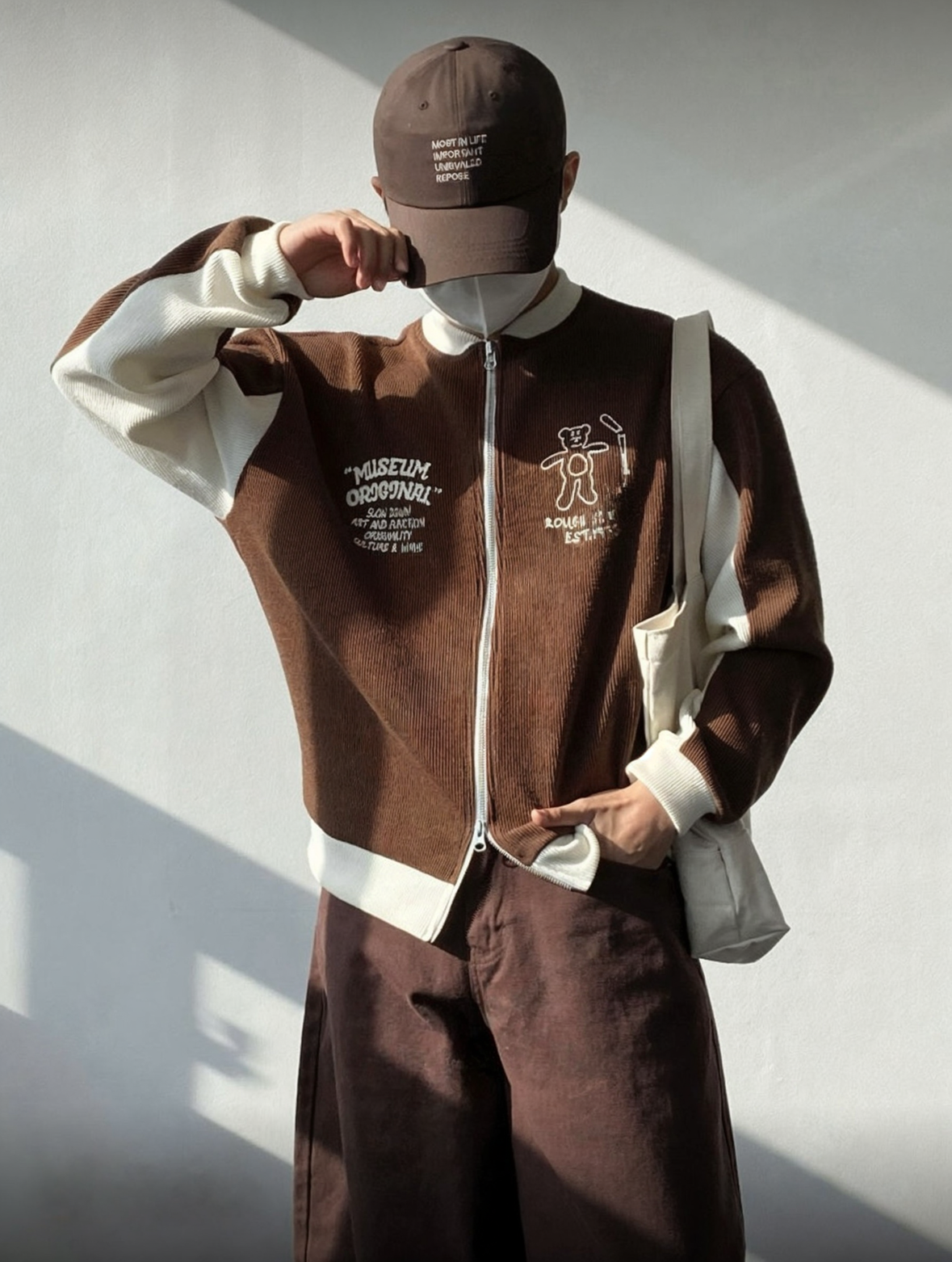 A82 American Retro Bear Knit Baseball Jacket (3 Colors)