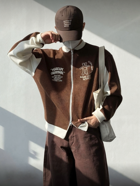 A82 美式復古小熊針織棒球外套 (3色)