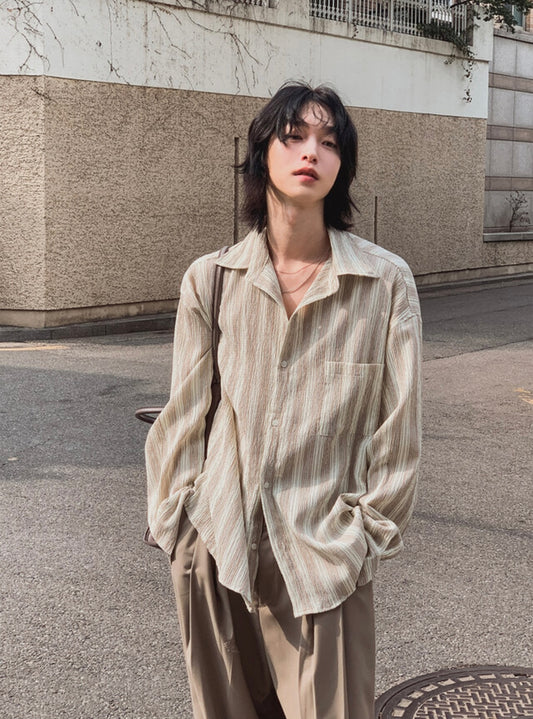 B106 暮色泡泡紗條紋襯衫