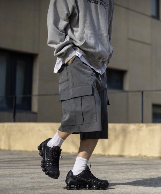 J52 水洗挺版工裝五分褲 (灰gray 卡其khaki)