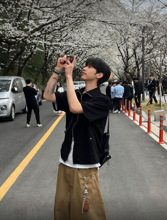 B59 時尚鉚釘拉鍊針短袖織衫 (6色 six colors)