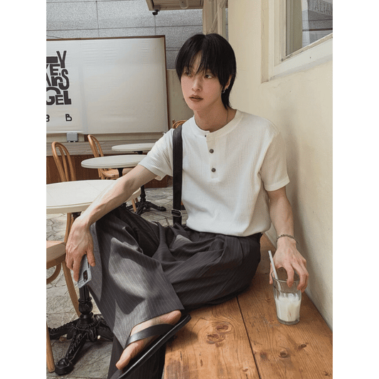 B120 低調三釦針織T (3色)