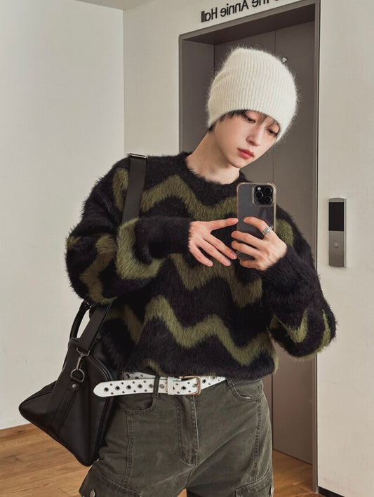 B160 波紋毛絨針織上衣 (綠 粉)