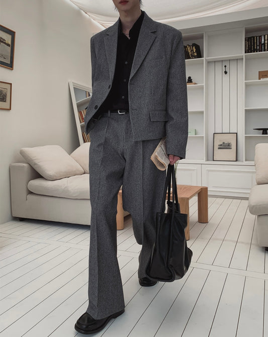 J78 極簡俐落直筒西裝褲 (黑 灰)