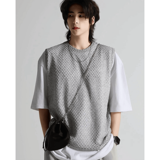 B124 勾針亞麻網狀背心 (3色)