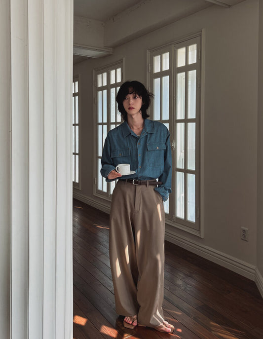 J46 韓系寬鬆休閒西裝褲 (米beige 黑black)