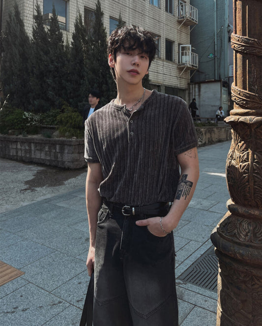 B47 亨利領絨布T恤 (4色 four colors)