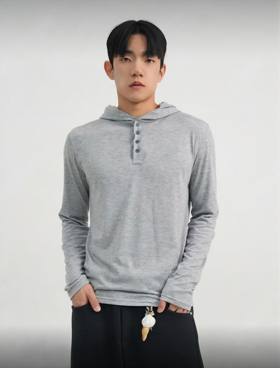 B45 Henley collar hooded long sleeves (3 colors)