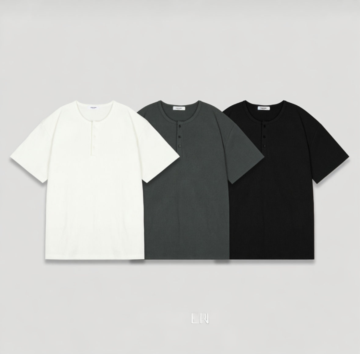 B37 亨利領羅紋短袖T恤 (3色 three colors)