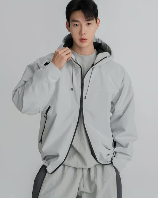 A52 雙拉鍊連帽防風外套 (黑black 灰gray)