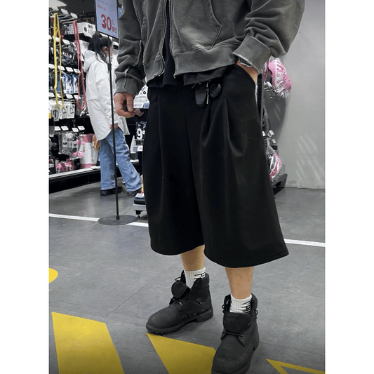 J56 七分雙摺短褲 (黑 灰)