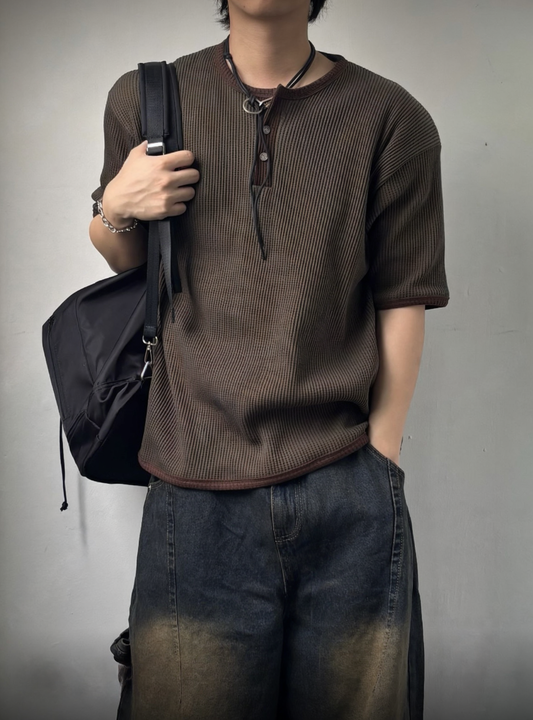 B98 撞色立體織紋上衣 (5色)