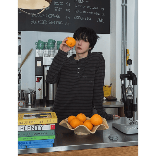 B136 復古印記條紋上衣