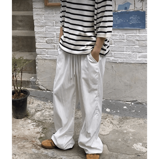 J51 尼龍寬鬆落地褲 (白white 米beige )