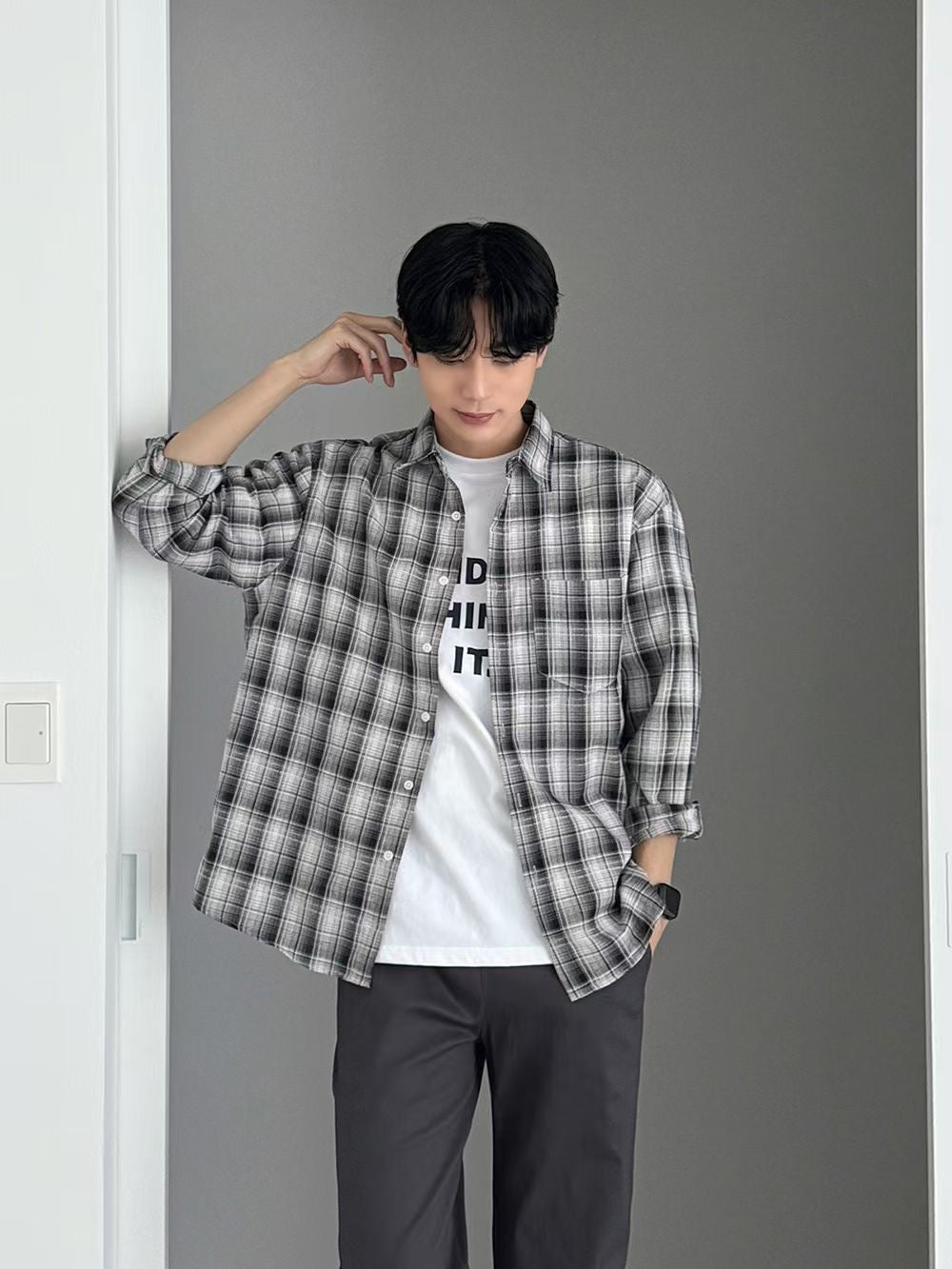B48 floral check shirt (3 colors)