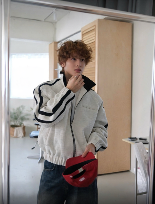 A59 粗花呢運動夾克 (黑black 象牙ivory)