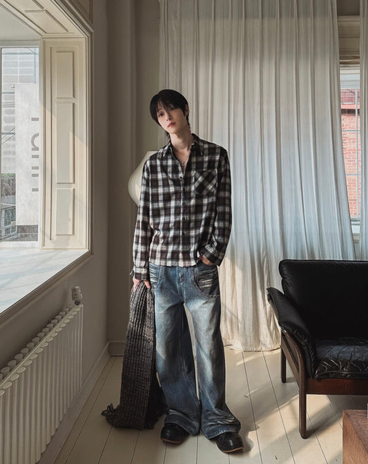 J95 鉚釘做舊水洗牛仔褲