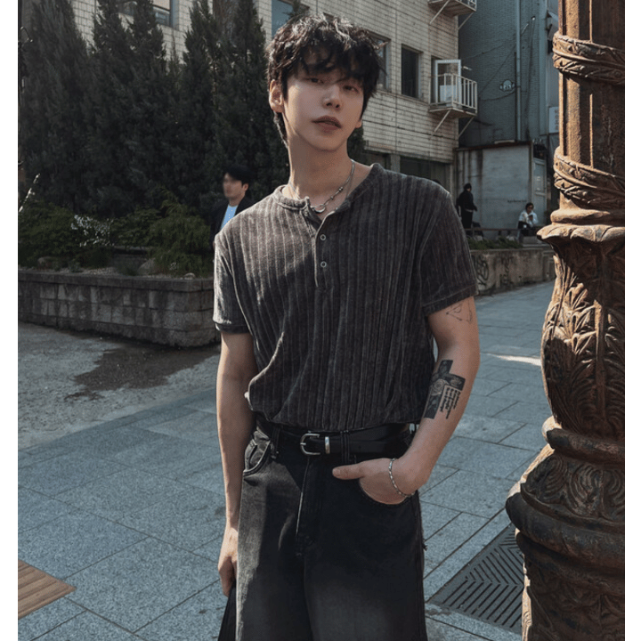 B47 Henley Collar Fleece T-Shirt (four colors)