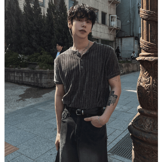 B47 亨利領絨布T恤 (4色 four colors)