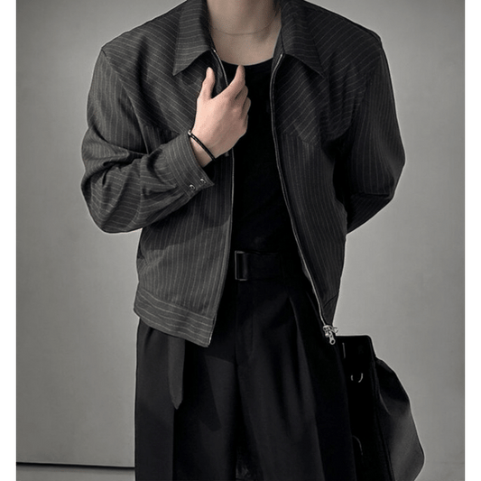 A54 西裝條紋短版夾克 (黑black 灰gray)