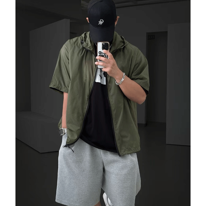 A57 Outline Hooded Short Sleeve Windbreaker (four colors)