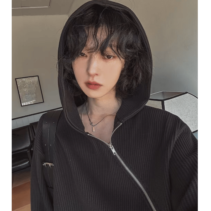 B55 Waffle Diagonal Zipper Hooded T-shirt (3 colors)