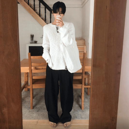 J44 條紋休閒寬褲 (黑black 深藍dark blue)