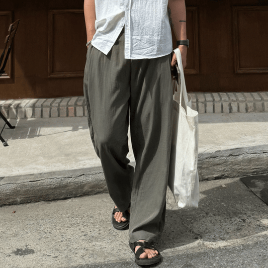 J43 亞麻褶皺休閒褲 (3色 three colors)