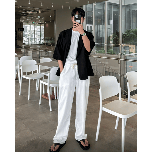 A60 亞麻短袖西裝外套 (黑black 灰gray)