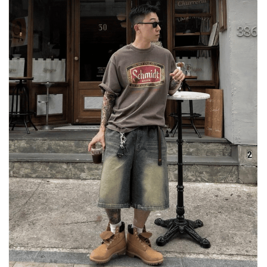 J45 工裝百慕達刷色丹寧褲 (深藍dark blue 淺藍light blue)