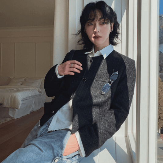 A61 粗花呢簡約短版外套 (黑black 白white)