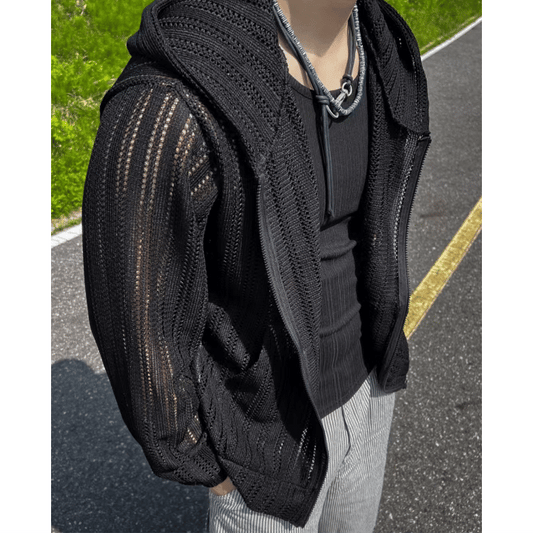 A66 鏤空連帽拉鍊外套 (黑black 藍blue)