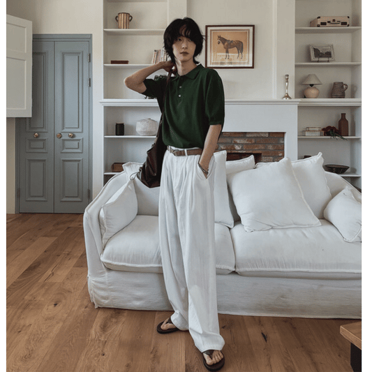 J55 雙摺鬆緊棉長褲 (黑black 象牙ivory)