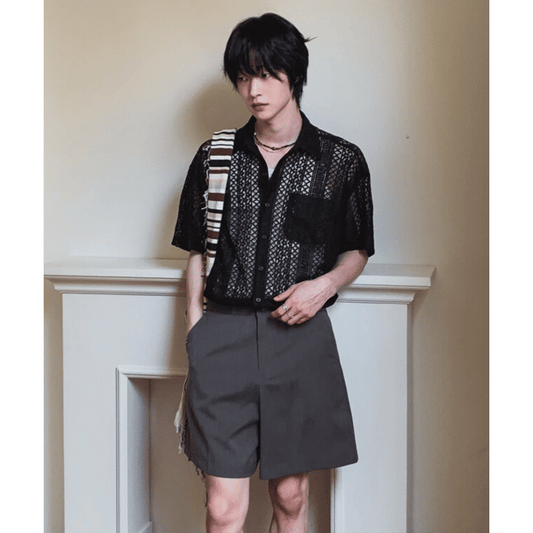 J57 帕布羅條紋短褲 (灰gray 木炭charcoal)