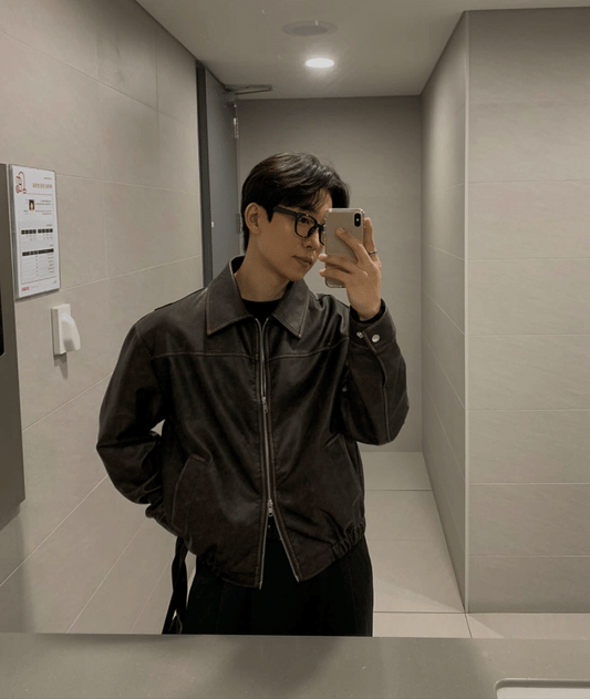 A31 復古水洗皮革外套 (黑 black 深棕dark brown)