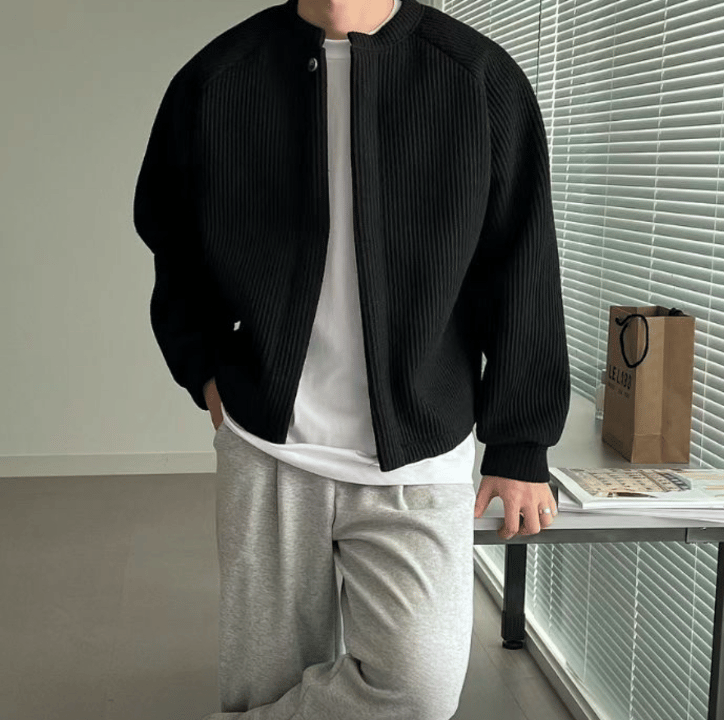A29 single button ribbed knit jacket (four colors)